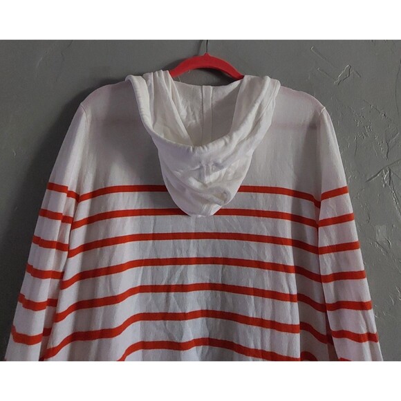Nautica Women’s Open Front Cardigan Hoodie 100% Cotton Red White Striped XL - Picture 7 of 10